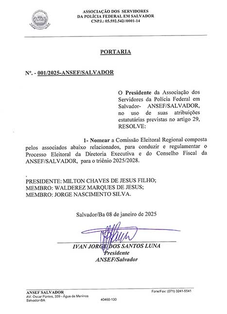Imagem da notícia Portaria de Nomeação da Comissão Eleitoral