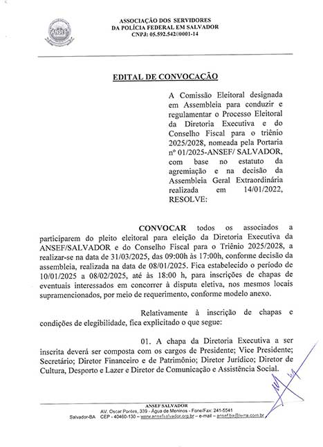 Imagem da notícia Edital de Inscrição de Chapas