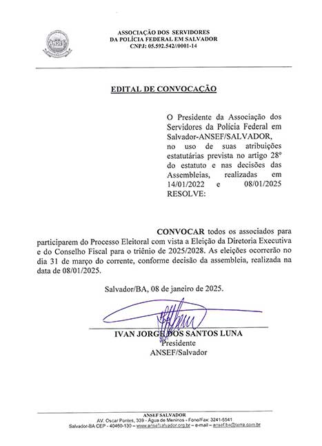 Imagem da notícia Edital de Convocação das Eleições